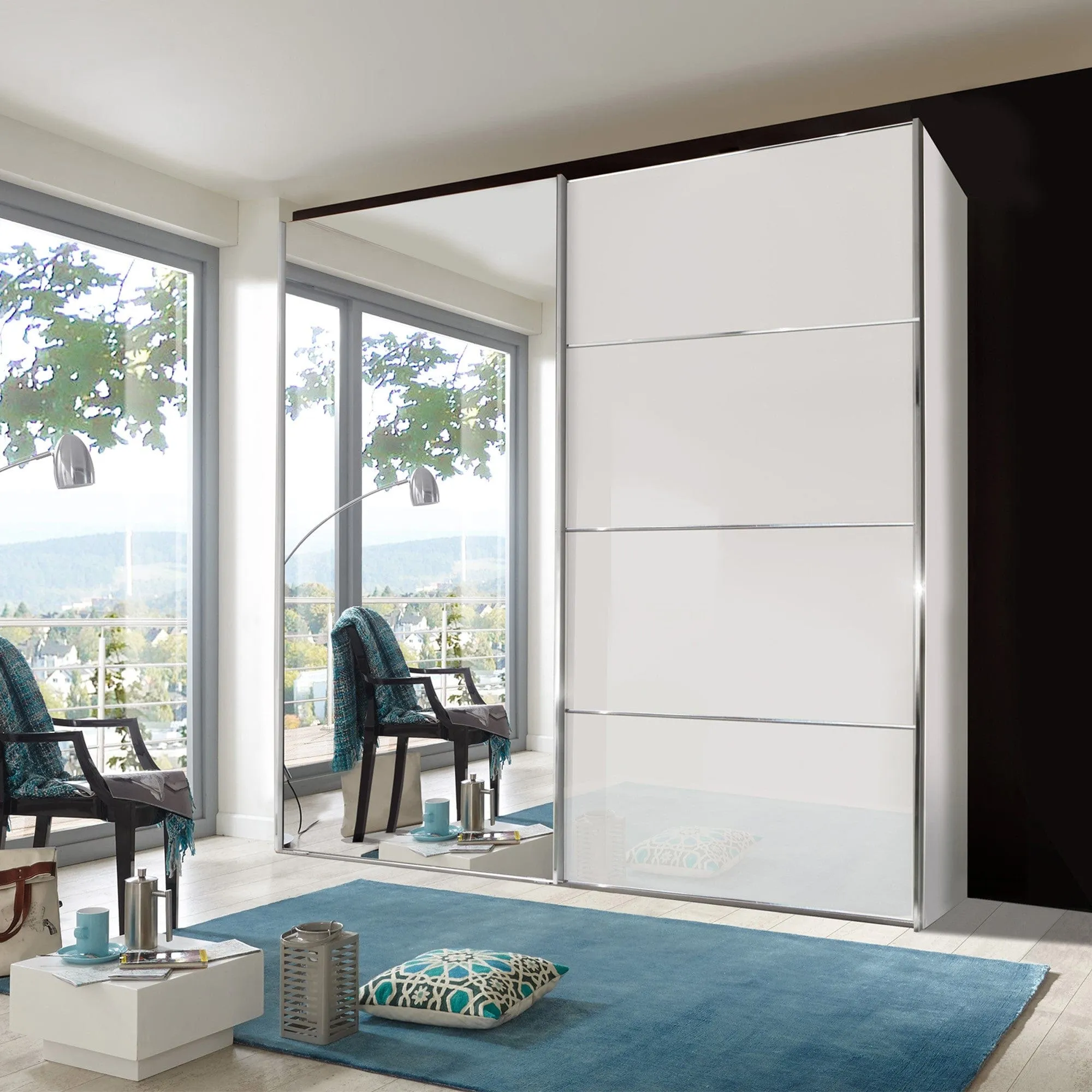 Lauderdale - Mirorred Wardrobe With White Glass Front