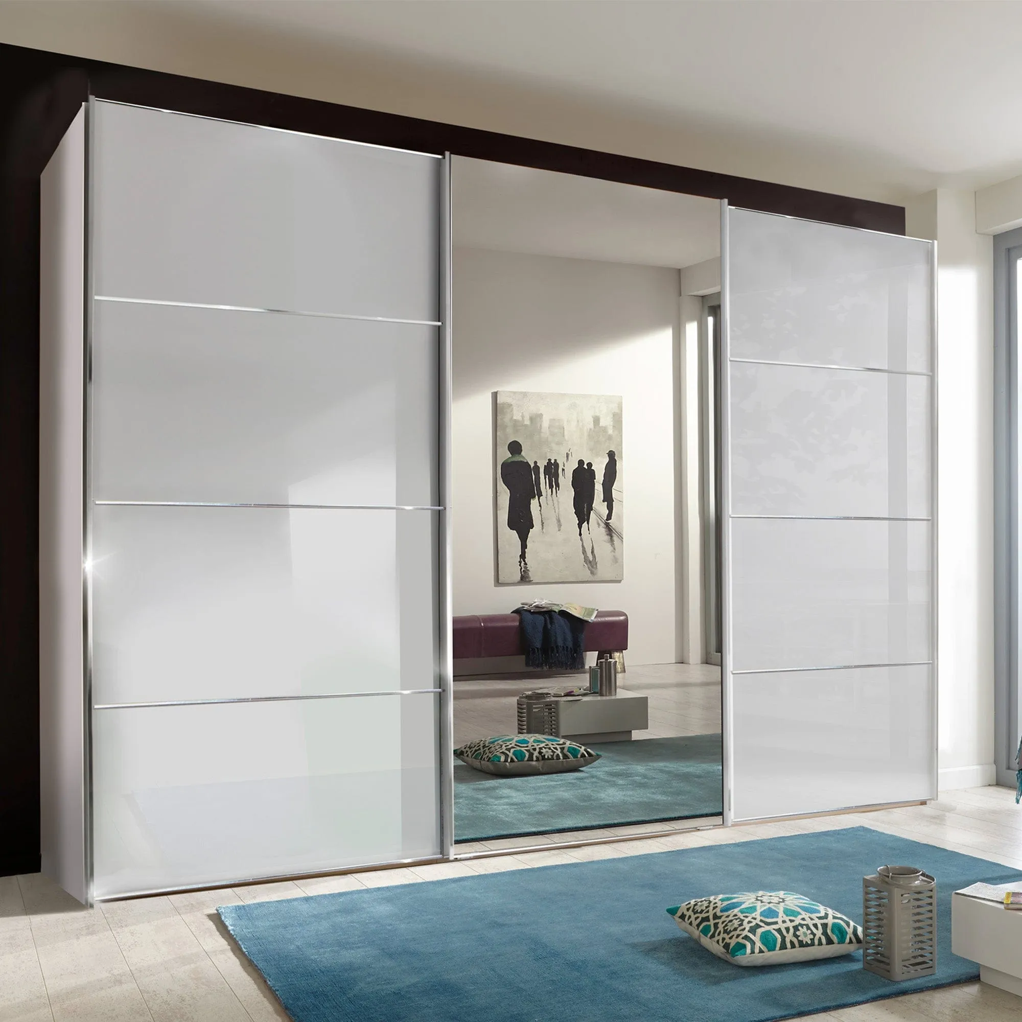 Lauderdale - Mirorred Wardrobe With White Glass Front