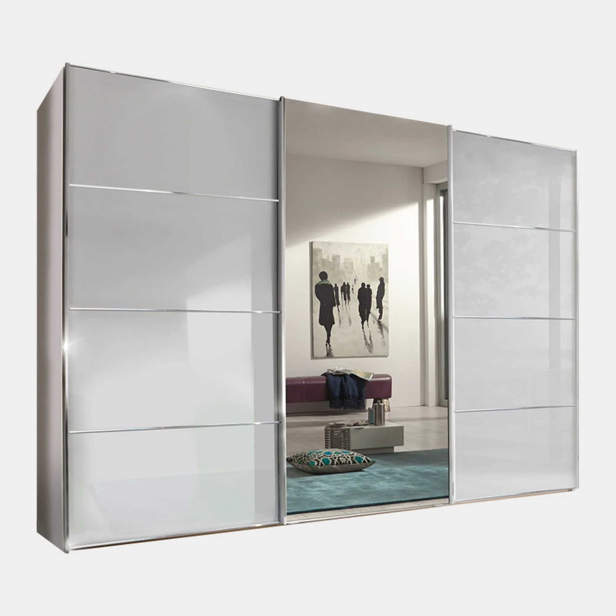 Lauderdale - Mirorred Wardrobe With White Glass Front