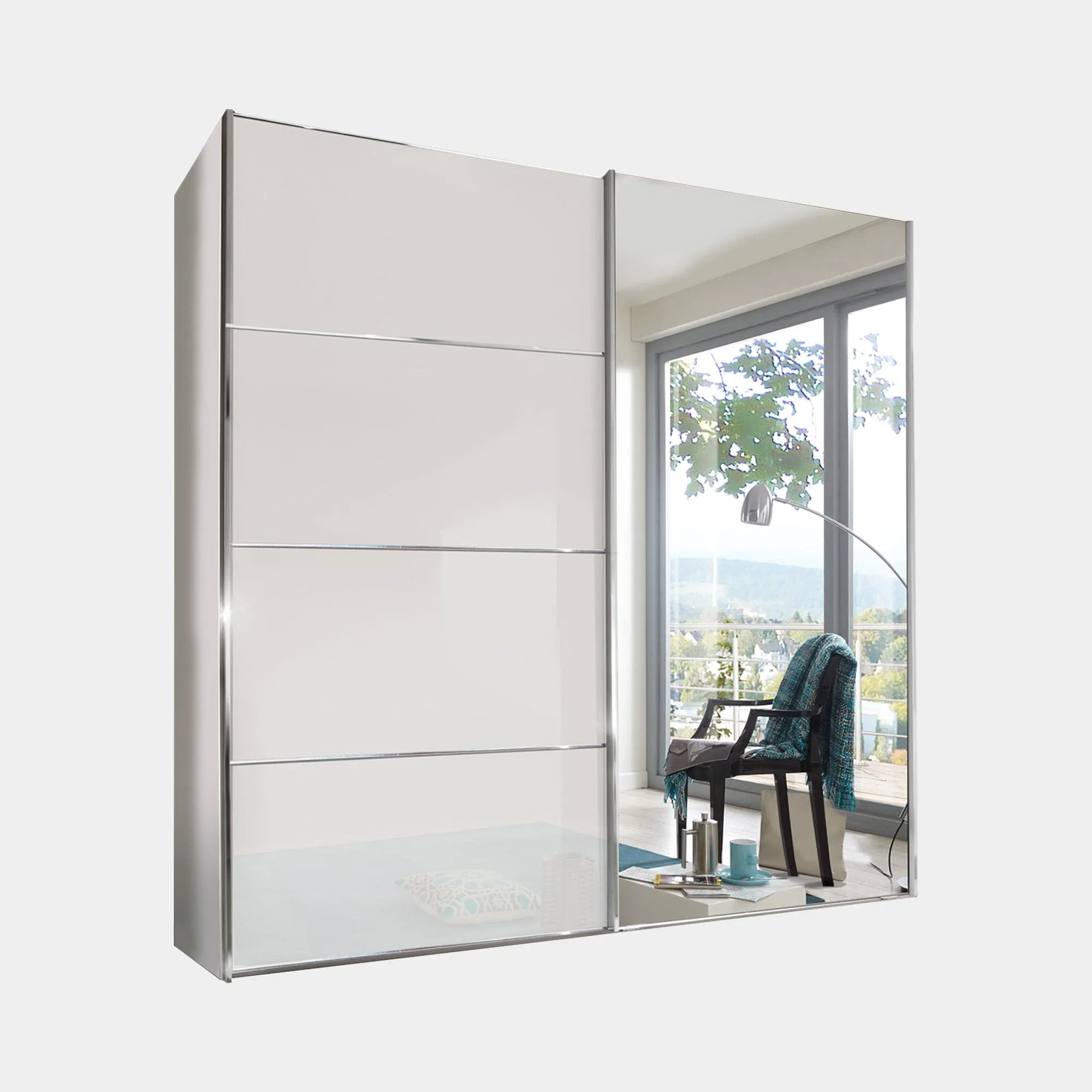 Lauderdale - Mirorred Wardrobe With White Glass Front