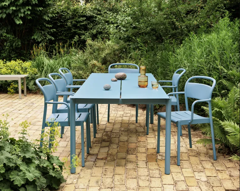 Linear Steel Arm Chairs,  Pale Blue