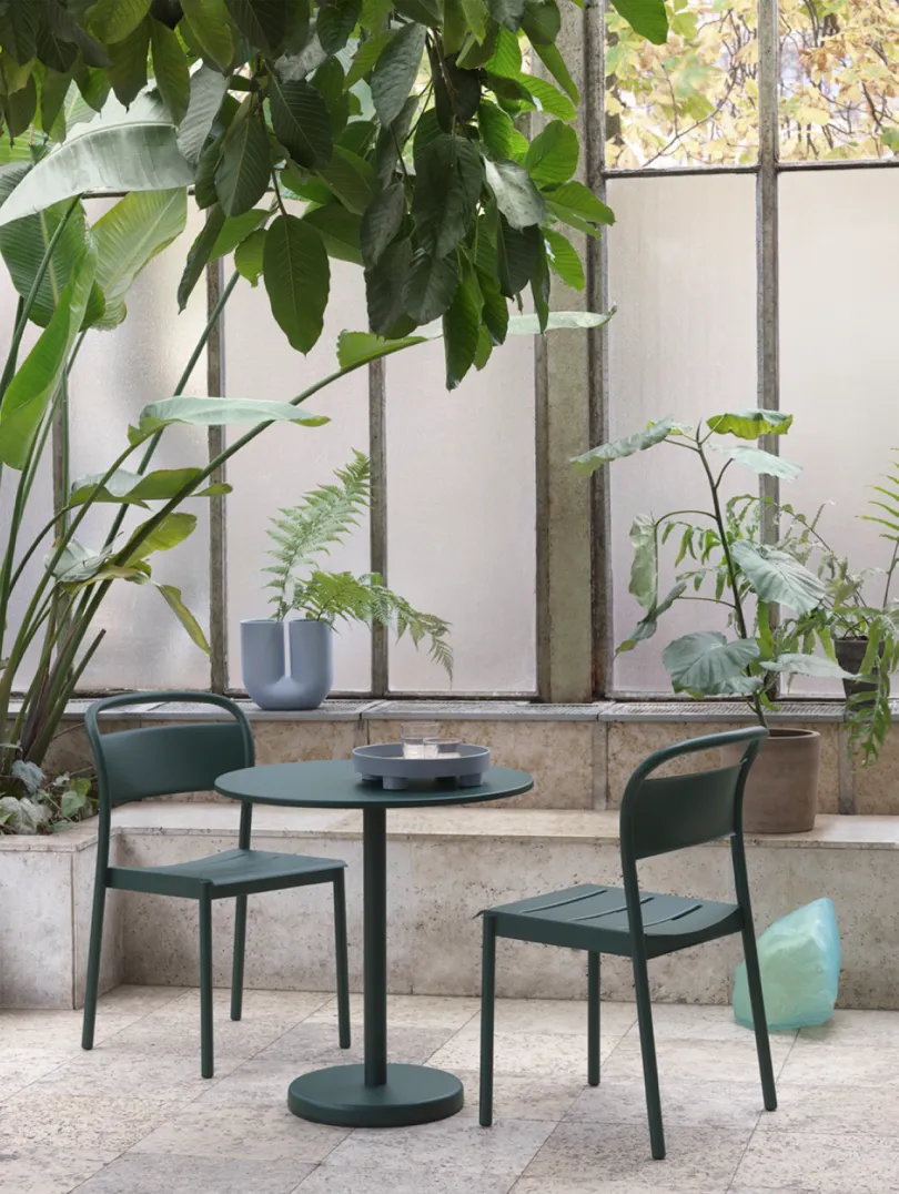 Linear Steel Side Chairs, Dark Green