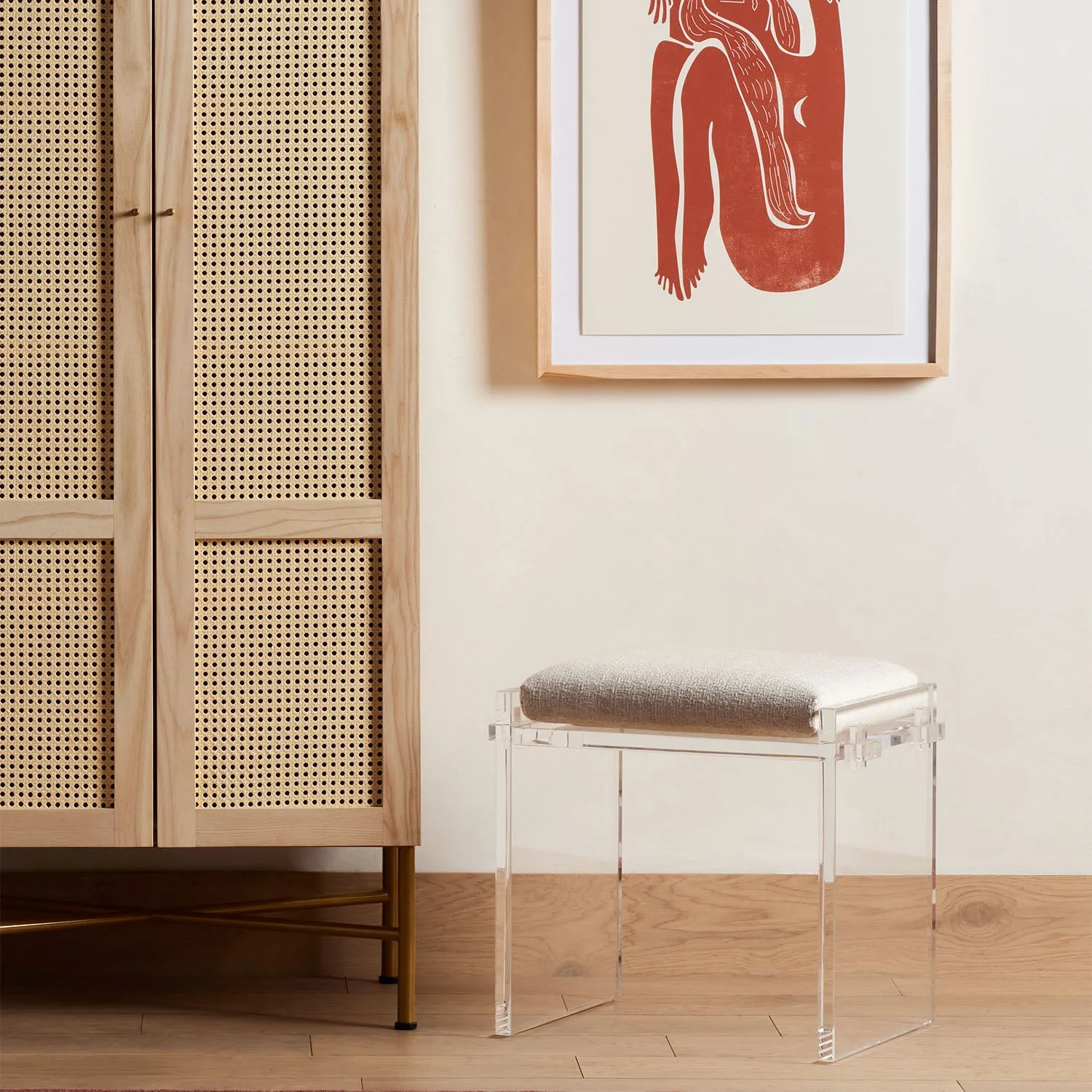Lucite Upholstered Bench