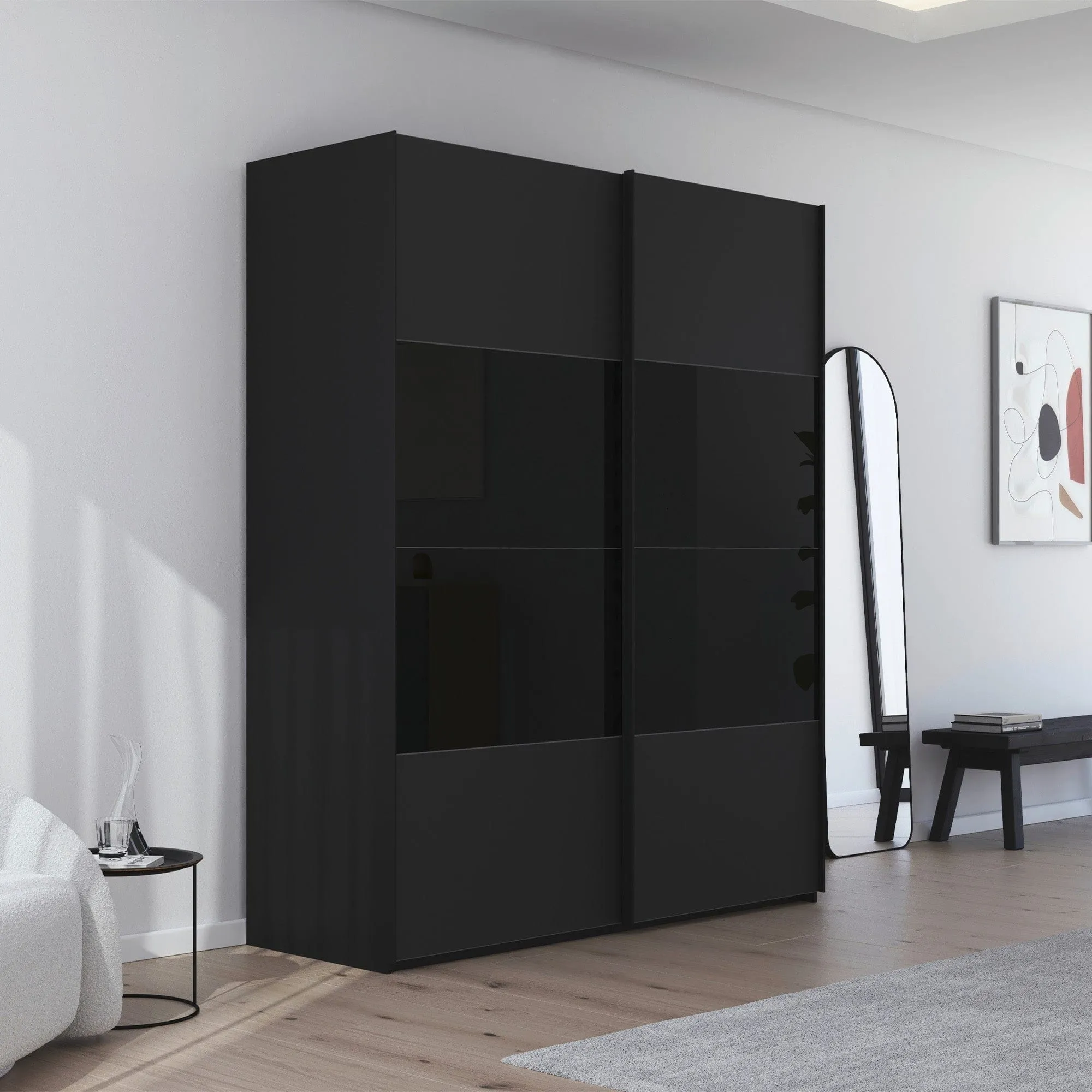 Montpellier - Black Matte & Glossy Glass 2 Door Sliding Wardrobe
