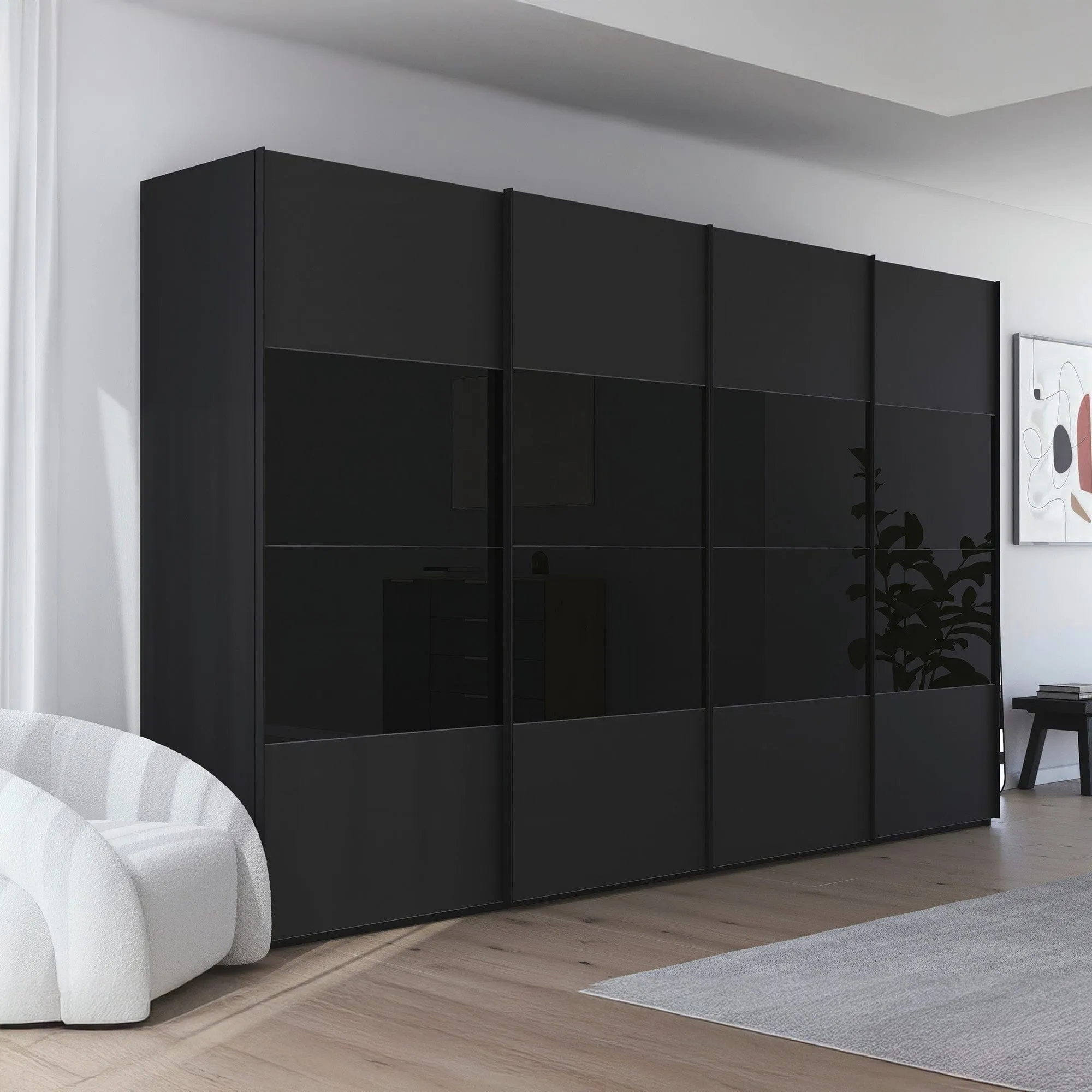 Montpellier - Black Matte & Glossy Glass 4 Door Sliding Wardrobe