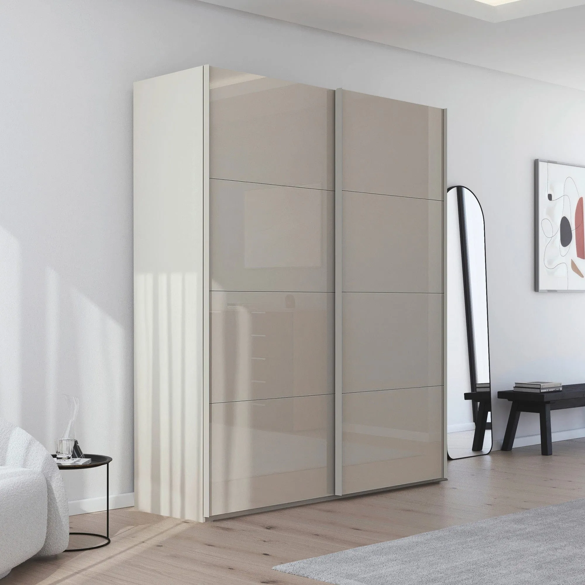 Montpellier - Champagne Glossy Glass 2 Door Sliding Wardrobe