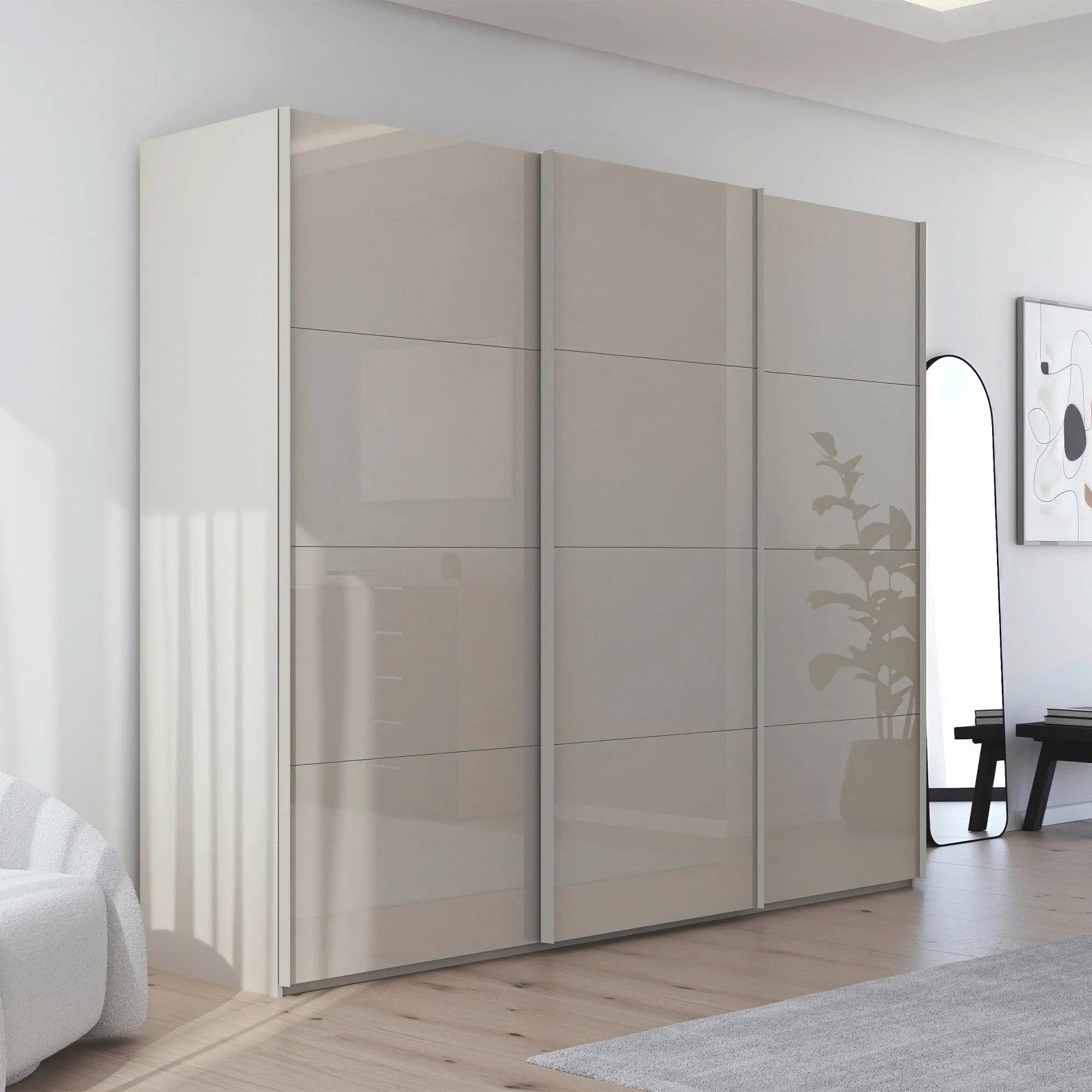 Montpellier - Champagne Glossy Glass 3 Door Sliding Wardrobe