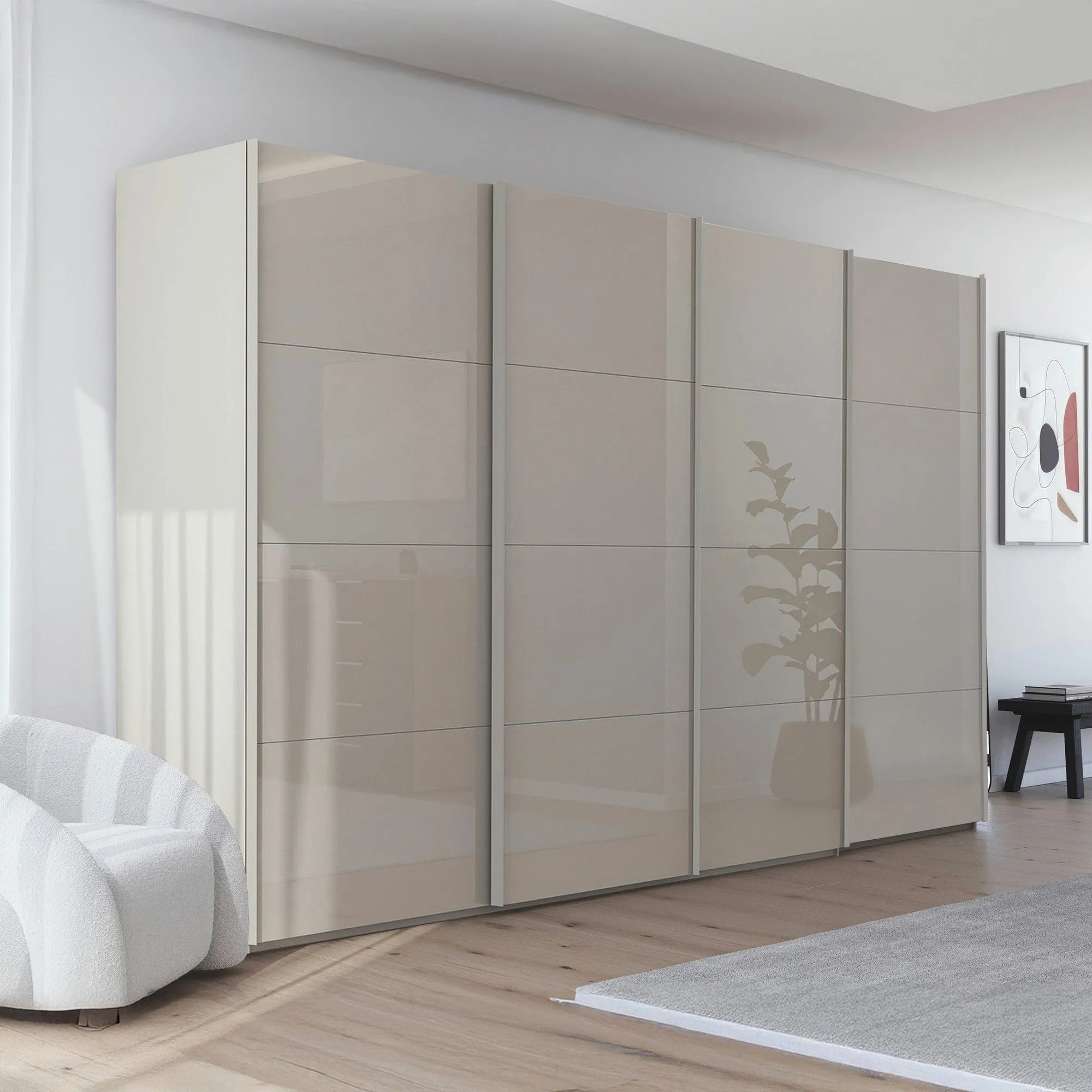 Montpellier - Champagne Glossy Glass 4 Door Sliding Wardrobe