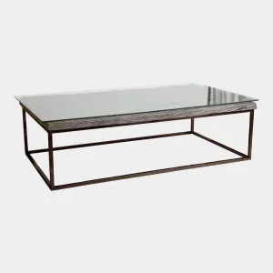 Myrtle - Coffee Table Reclaimed Railway Sleeper With Glass Top & Matt Grey Metal Base