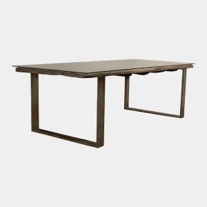 Myrtle - Dining Table Reclaimed Railway Sleeper With Glass Top & Matte Grey Metal Base 240cm