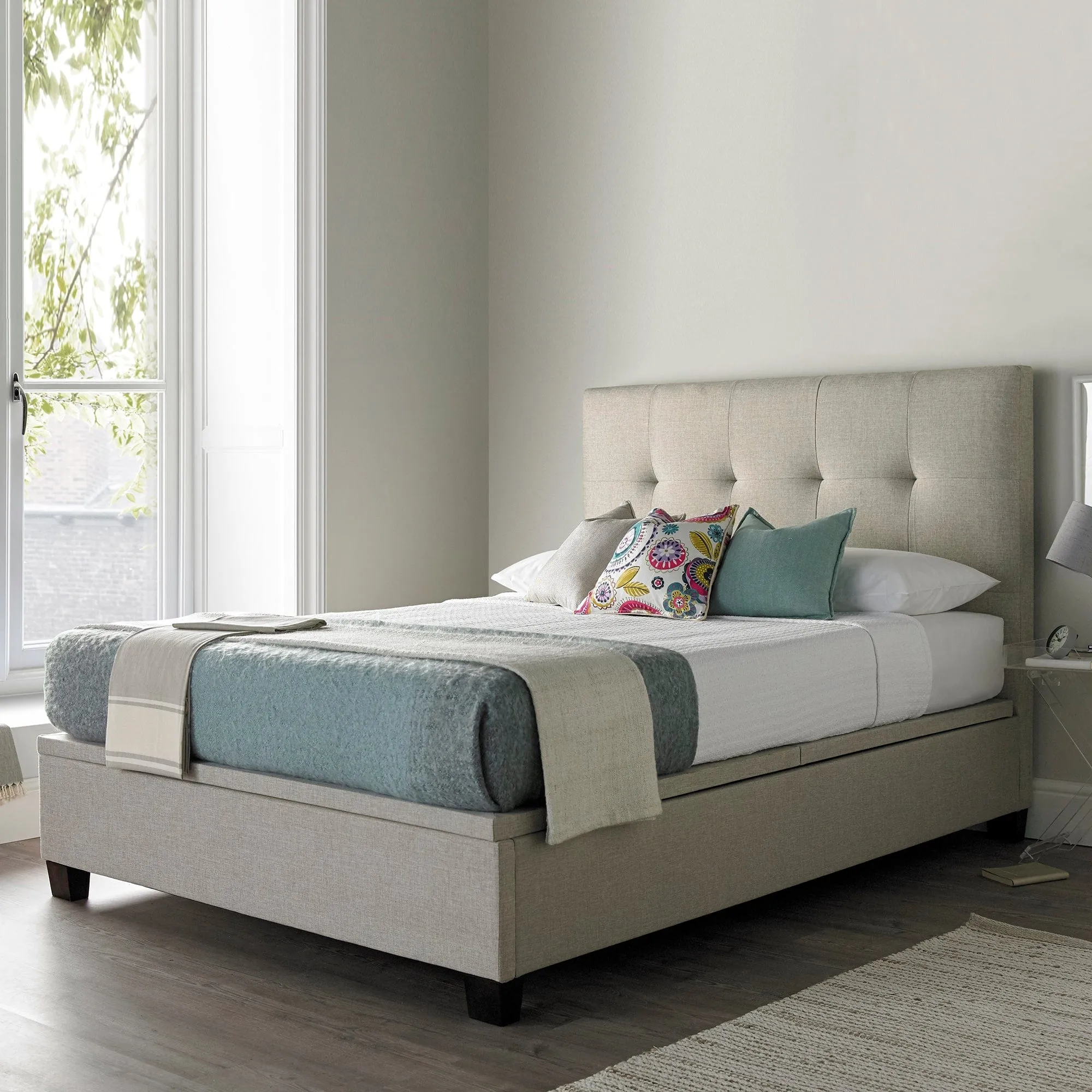 Nicola - Ottoman Bed Frame In Fabric Oatmeal