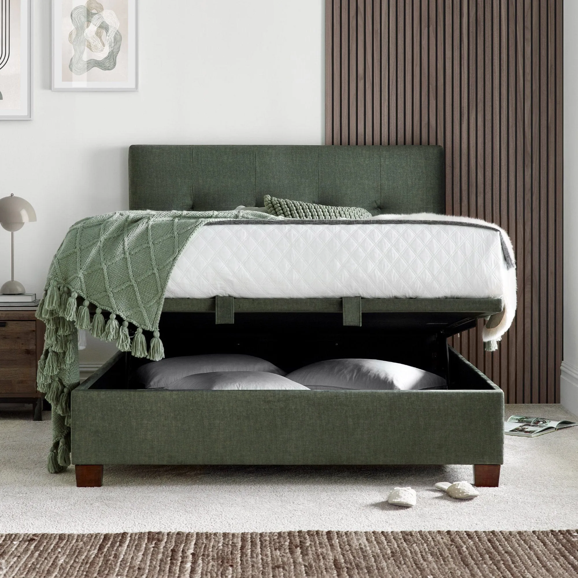 Nicola - Ottoman Bed Frame In Fabric Winter Moss Green