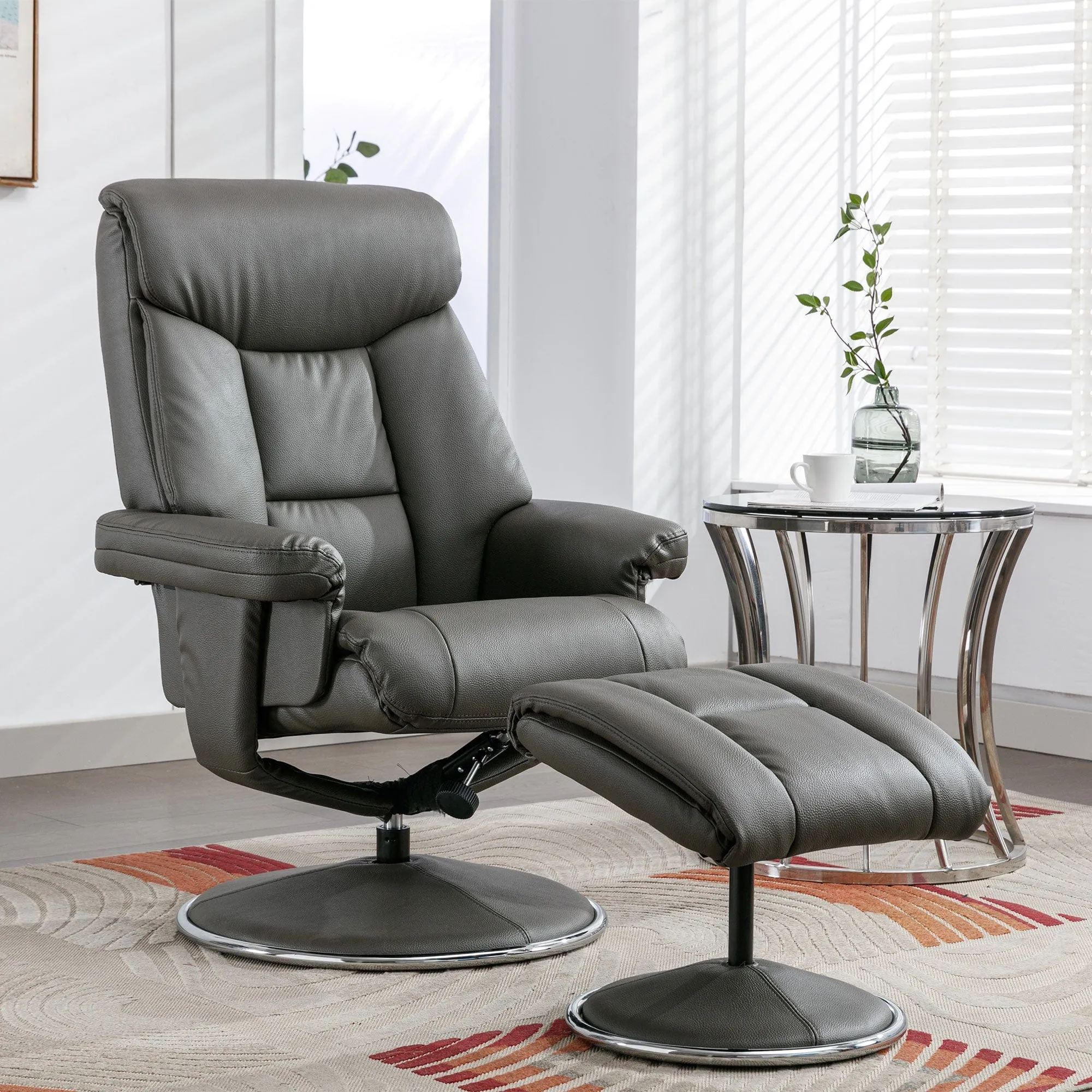 Orion - Swivel Chair & Stool In Plush PU Leather