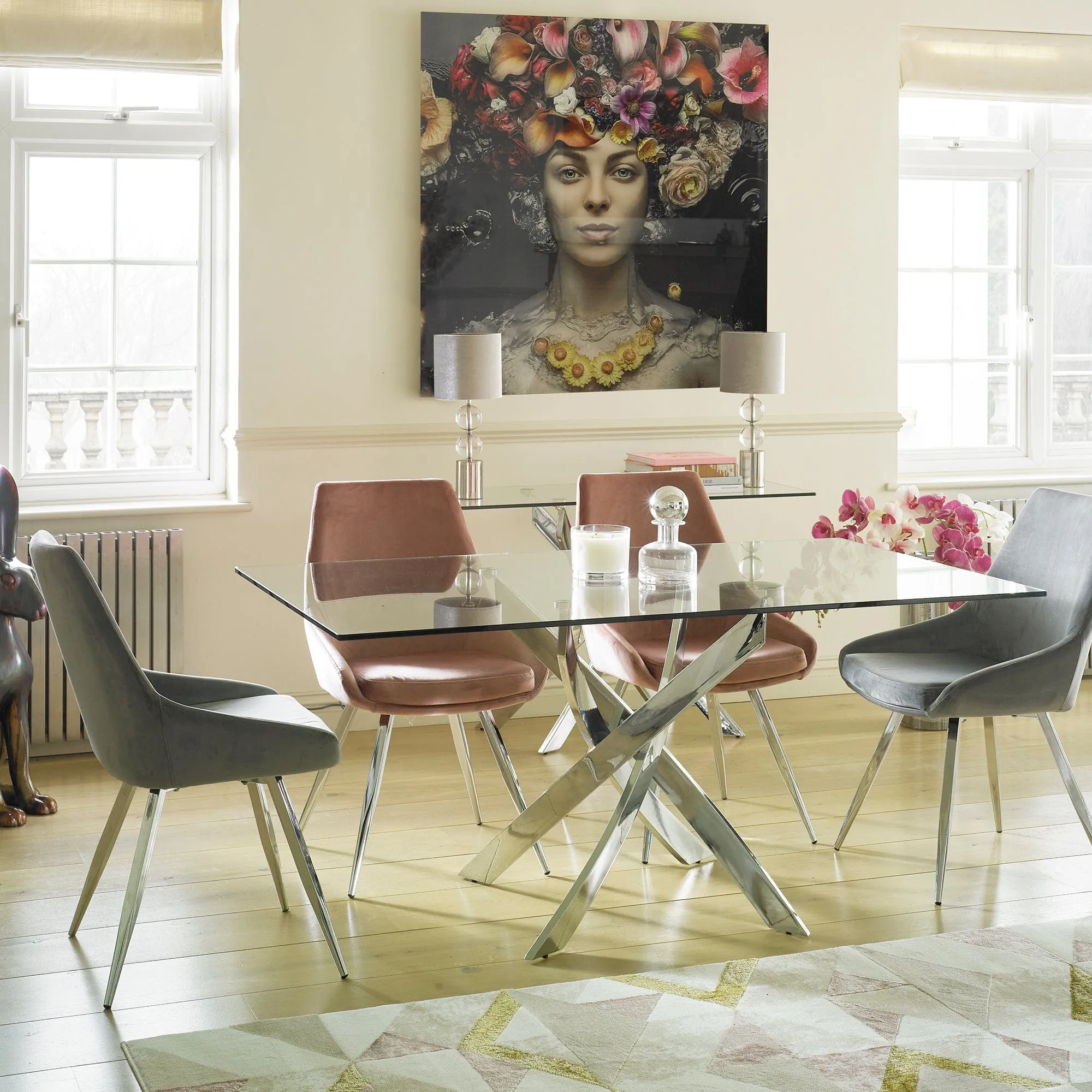 Puzzle - 160cm Dining Table In Glass & Chrome Finish Base