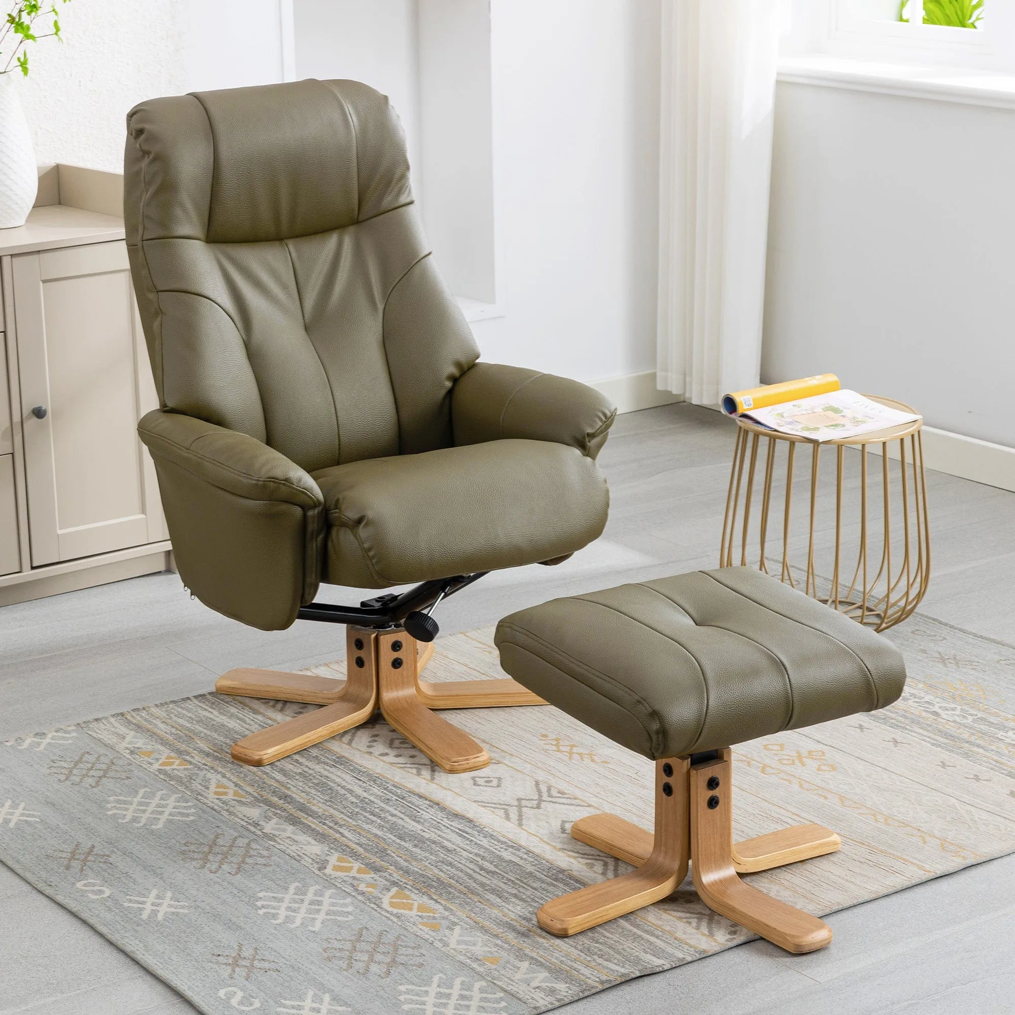 Quebec - Swivel Chair & Stool In Leather Effect