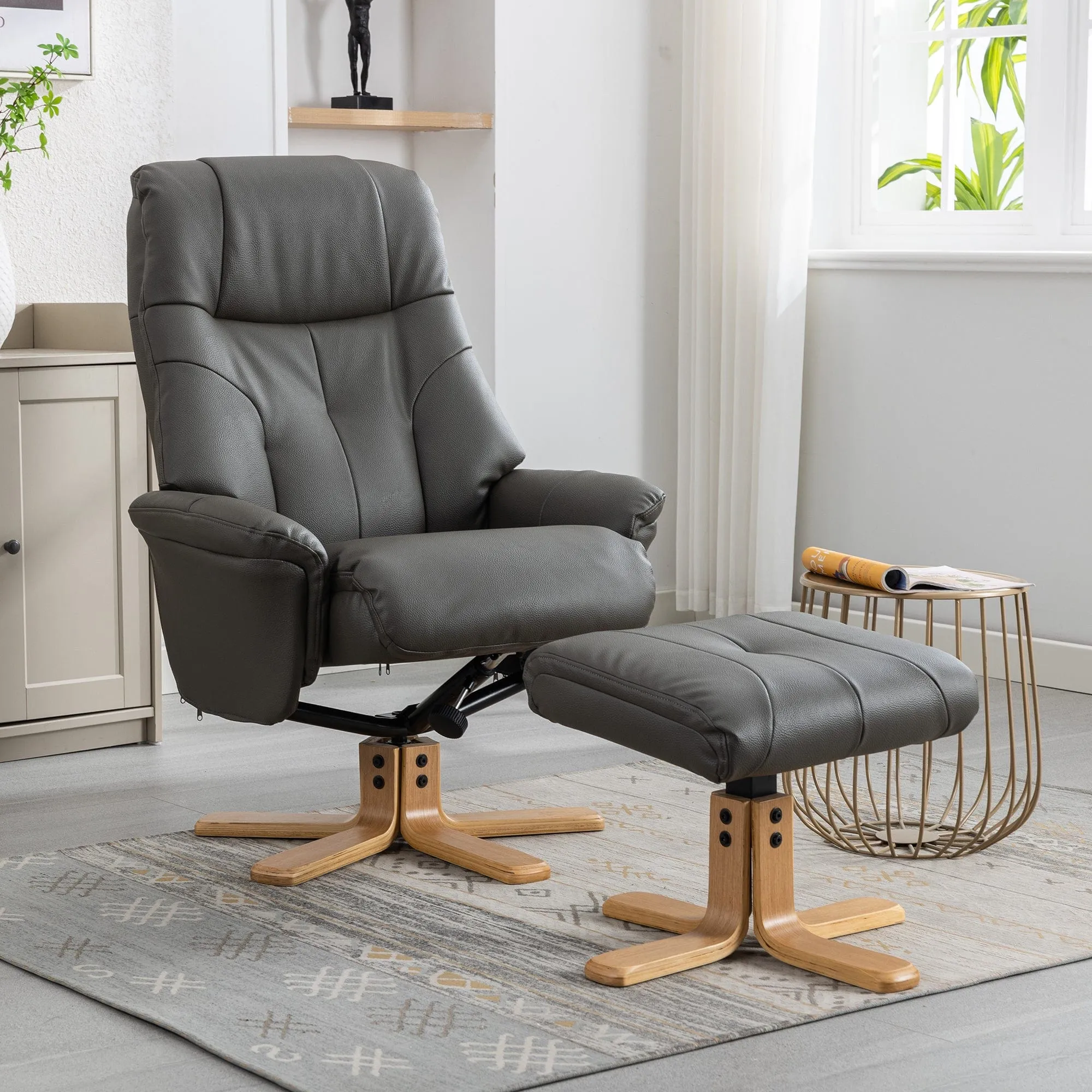 Quebec - Swivel Chair & Stool In Leather Effect