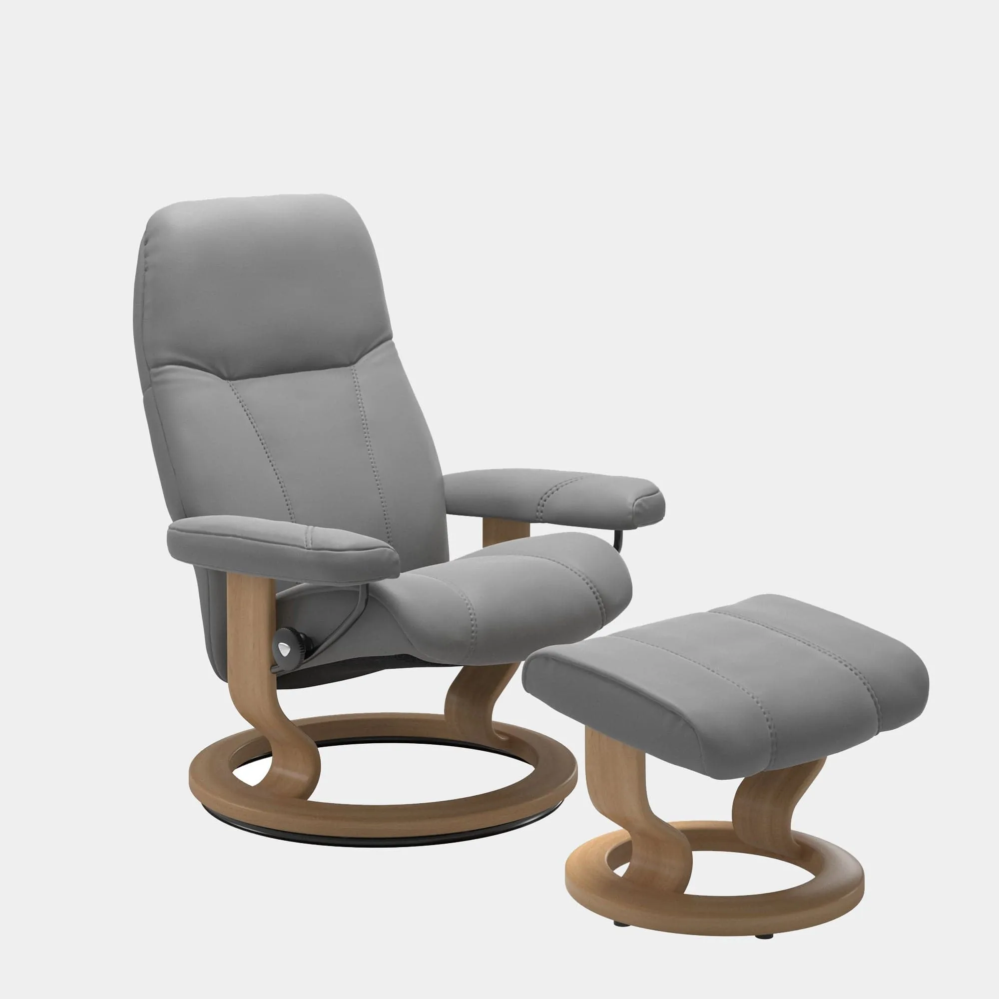 (Quickship) Stressless Consul - Chair & Stool With Classic Base In Leather