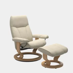 (Quickship) Stressless Consul - Chair & Stool With Classic Base In Leather