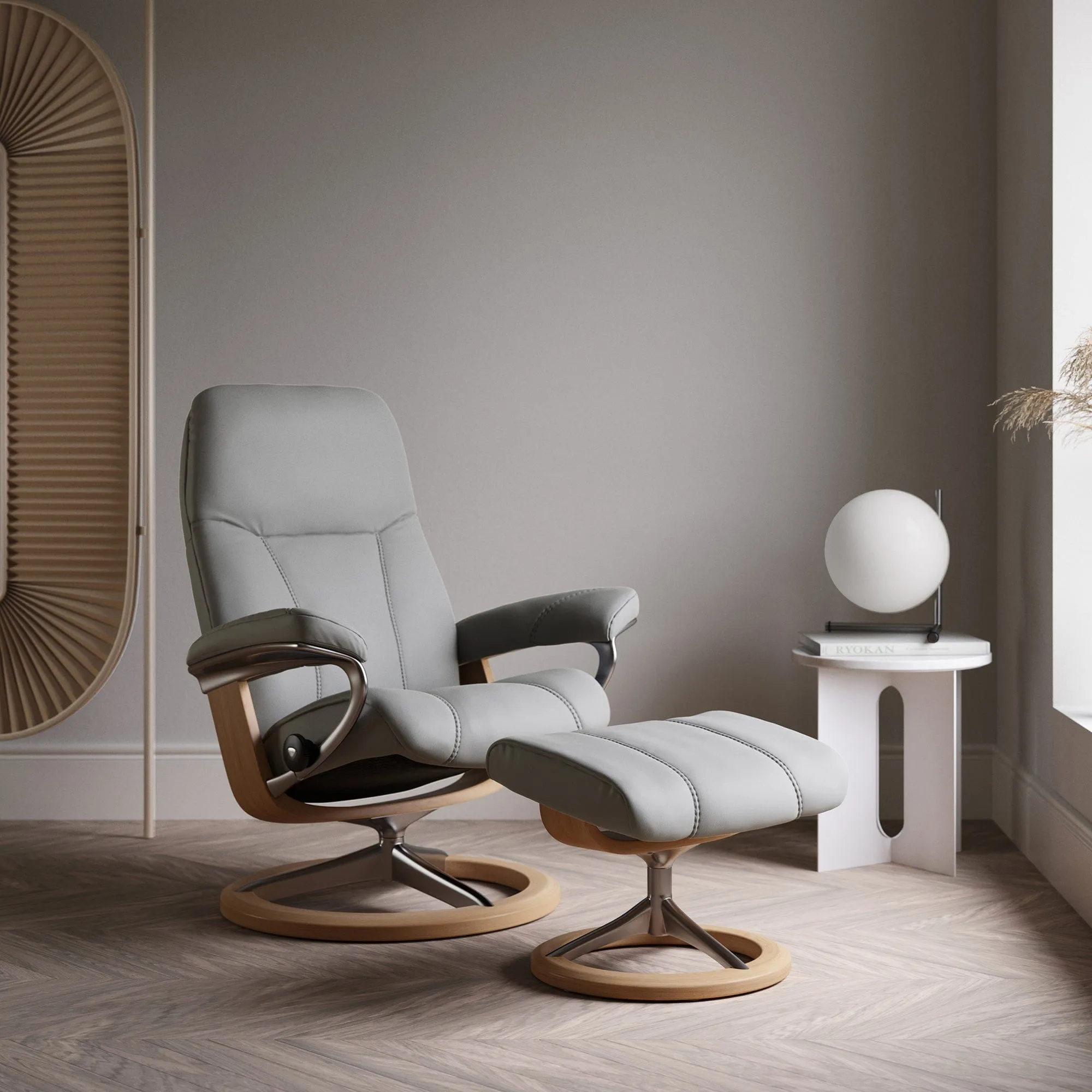 (Quickship) Stressless Consul - Chair & Stool With Classic Base In Leather