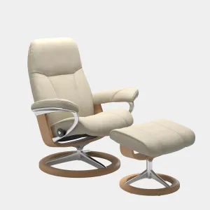 (Quickship) Stressless Consul - Chair & Stool With Signature Base In Leather