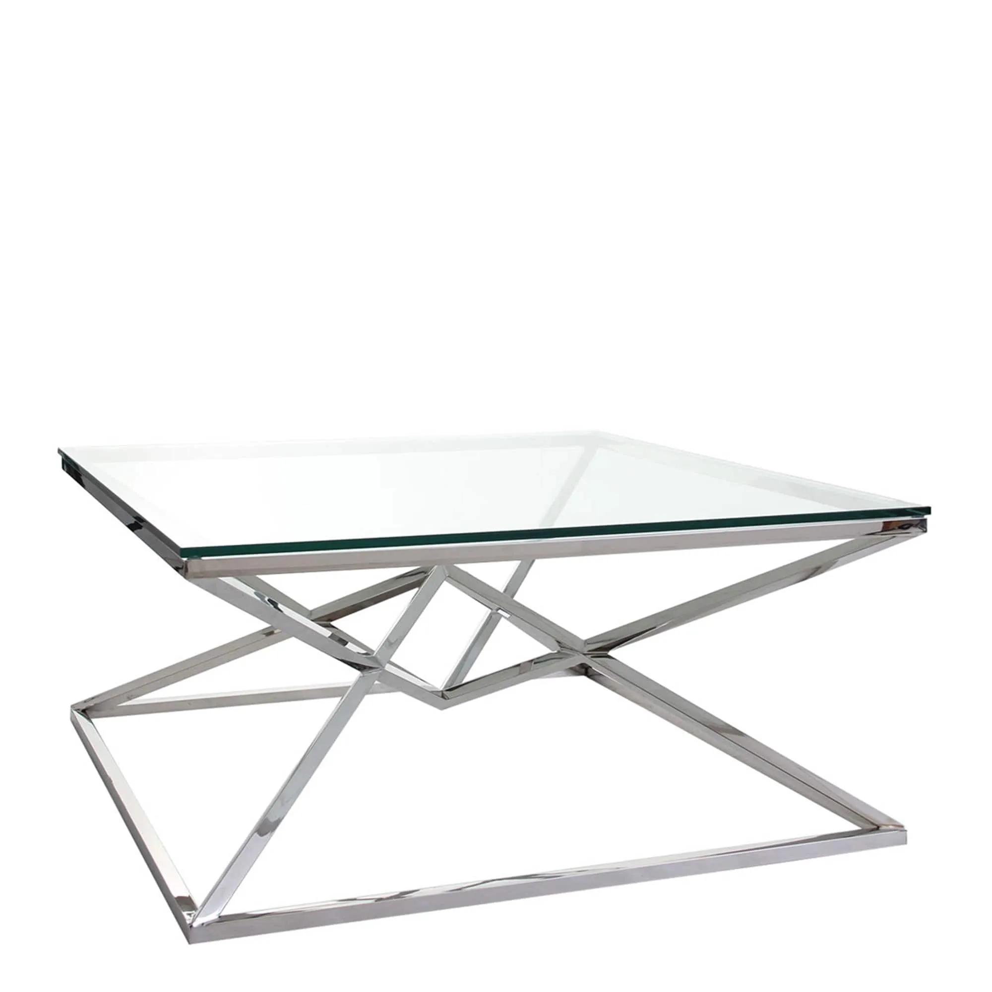 Rhombus - Coffee Table In Clear Glass & Stainless Steel Frame