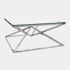 Rhombus - Coffee Table In Clear Glass & Stainless Steel Frame