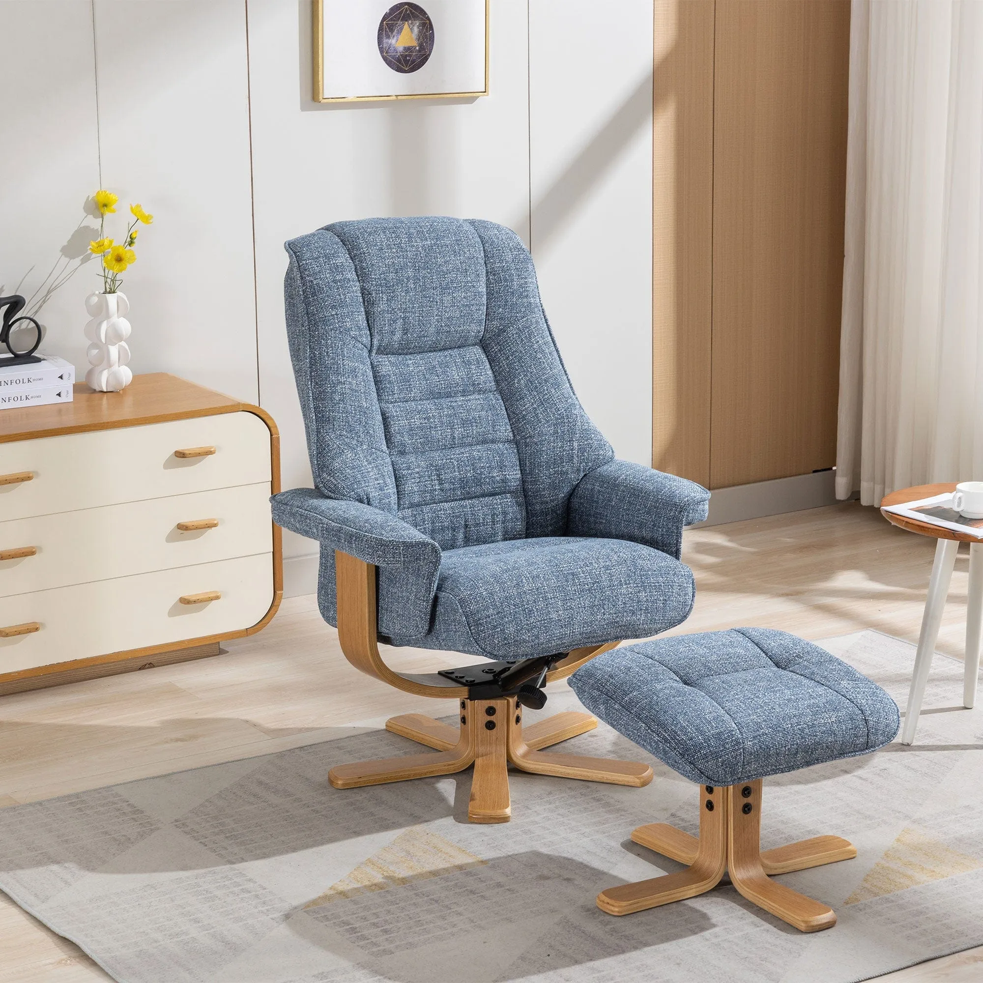 Royale - Swivel Recliner Chair & Footstool In Fabric