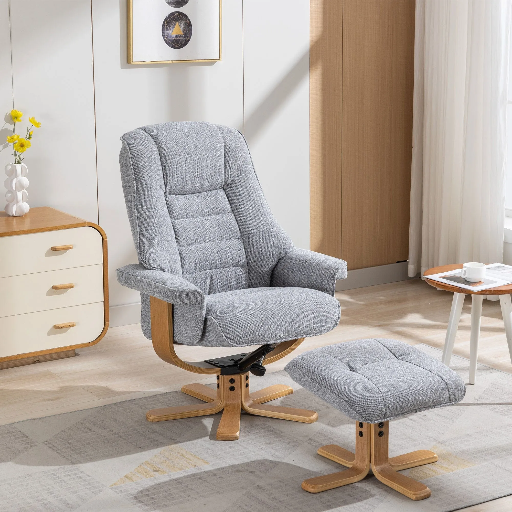 Royale - Swivel Recliner Chair & Footstool In Fabric