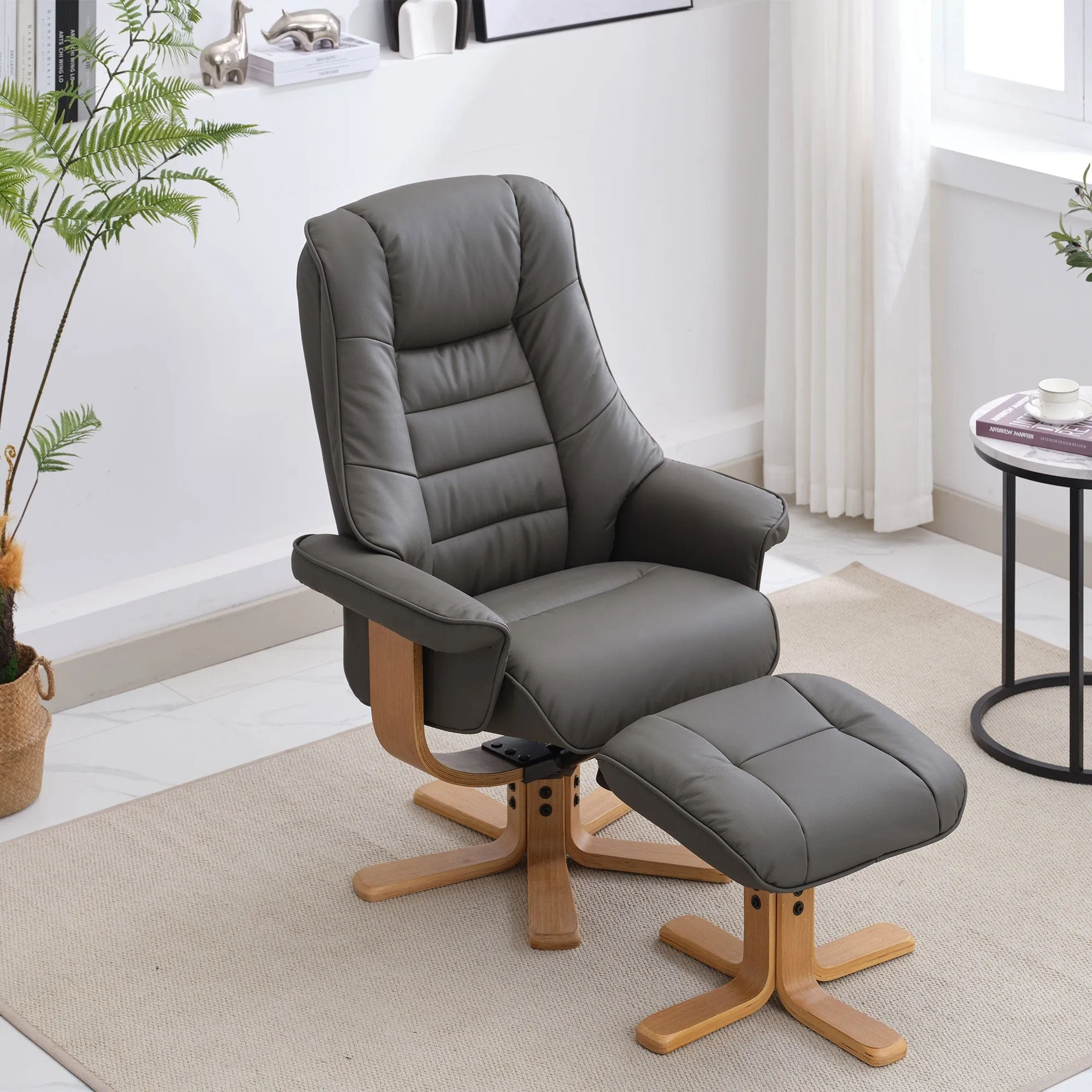 Royale - Swivel Recliner Chair & Footstool In Leather