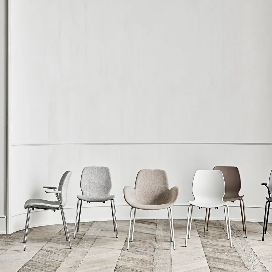 Seed Bar Chair - Upholstered - Steel Base, Black Lacquered