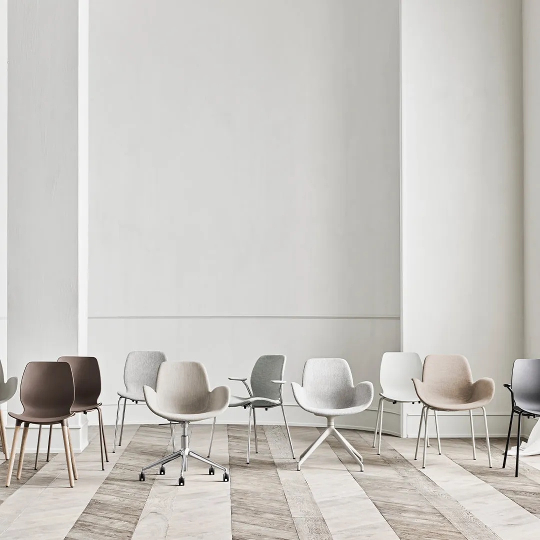 Seed Bar Chair - Upholstered - Steel Base, Black Lacquered
