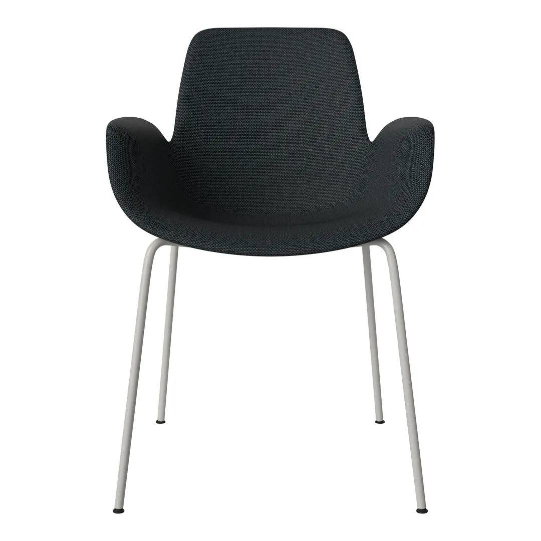 Seed Dining Armchair - Upholstered - Steel Base, Grey Lacquered