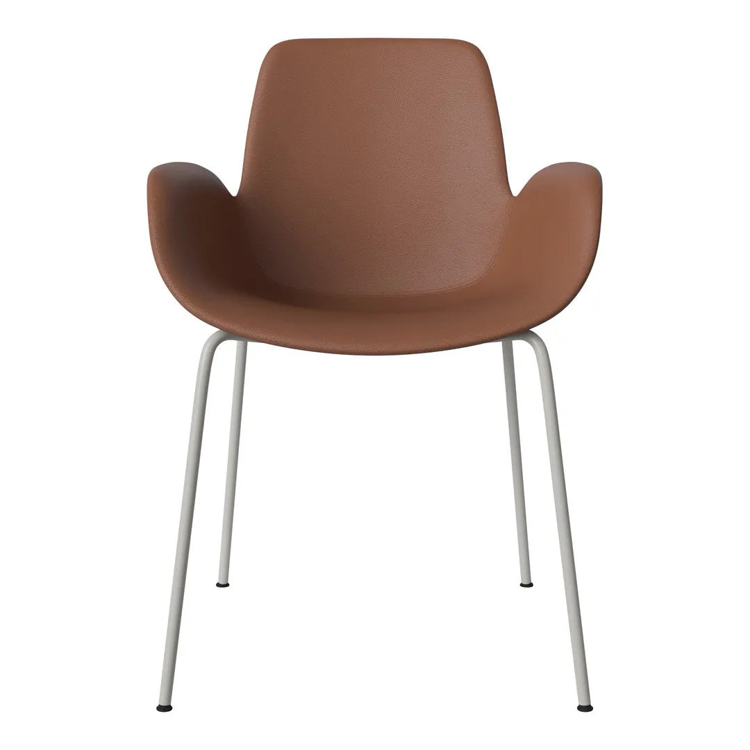 Seed Dining Armchair - Upholstered - Steel Base, Grey Lacquered