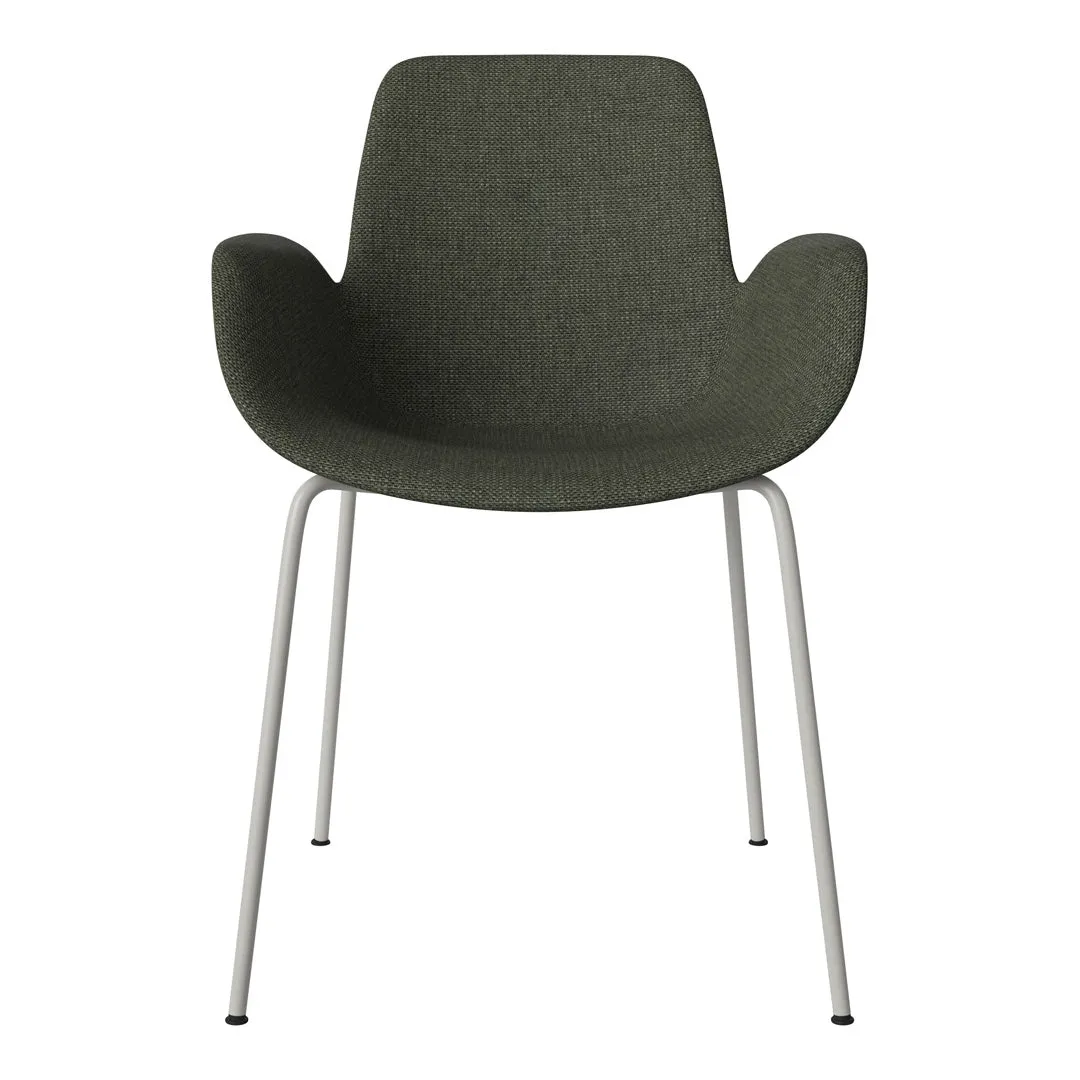 Seed Dining Armchair - Upholstered - Steel Base, Grey Lacquered