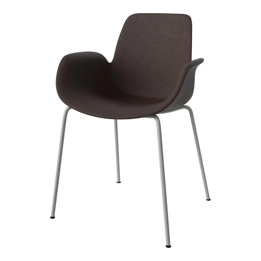 Seed Dining Armchair - Upholstered - Steel Base, Grey Lacquered