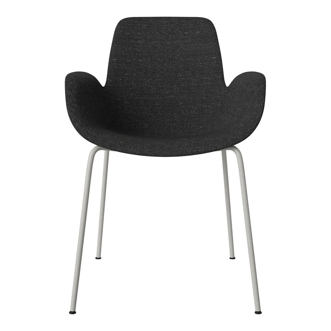 Seed Dining Armchair - Upholstered - Steel Base, Grey Lacquered