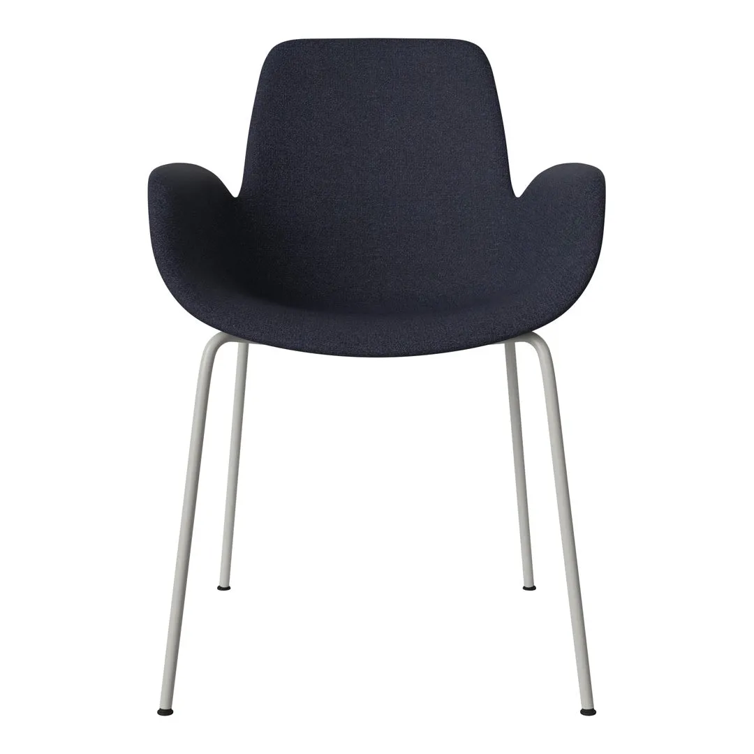 Seed Dining Armchair - Upholstered - Steel Base, Grey Lacquered