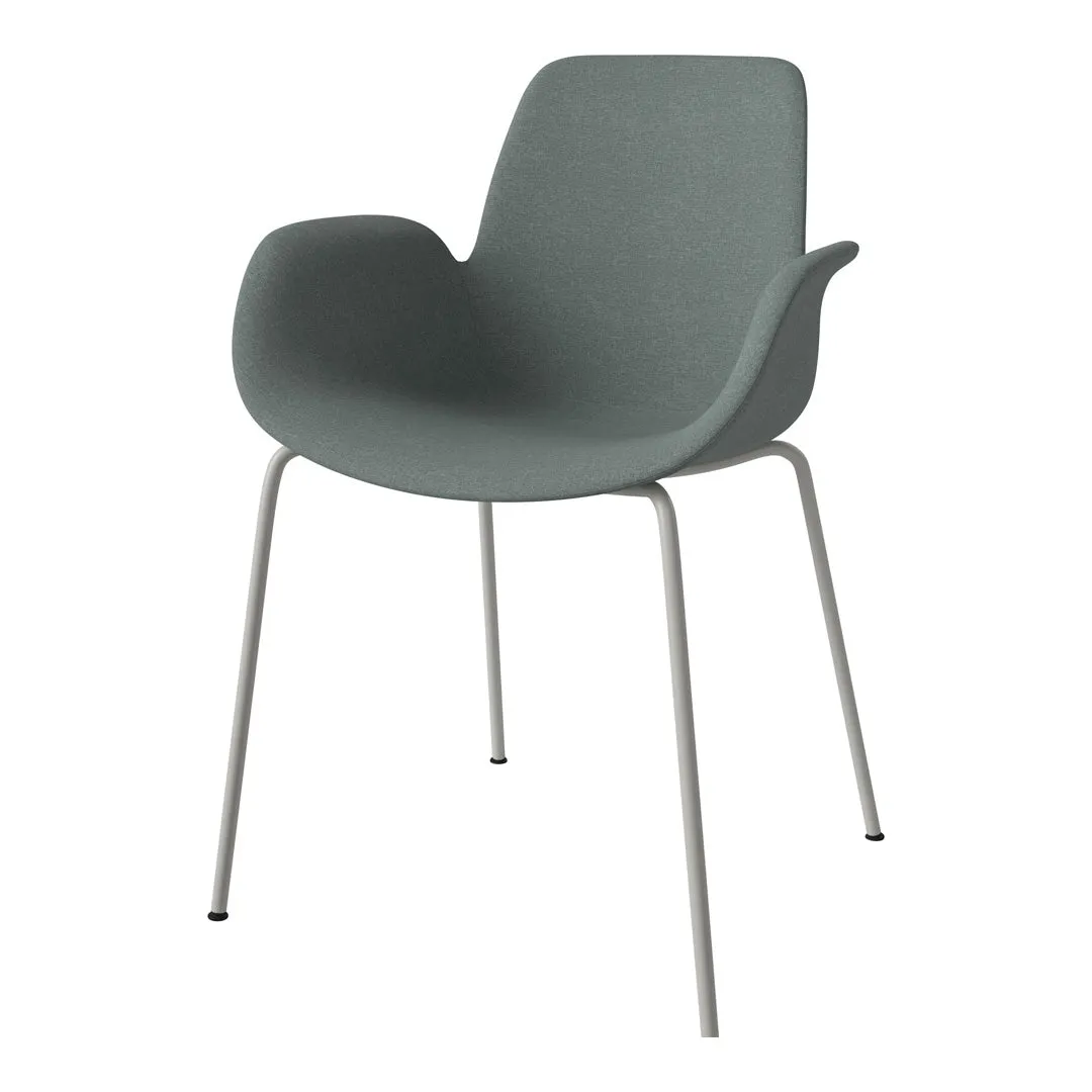 Seed Dining Armchair - Upholstered - Steel Base, Grey Lacquered