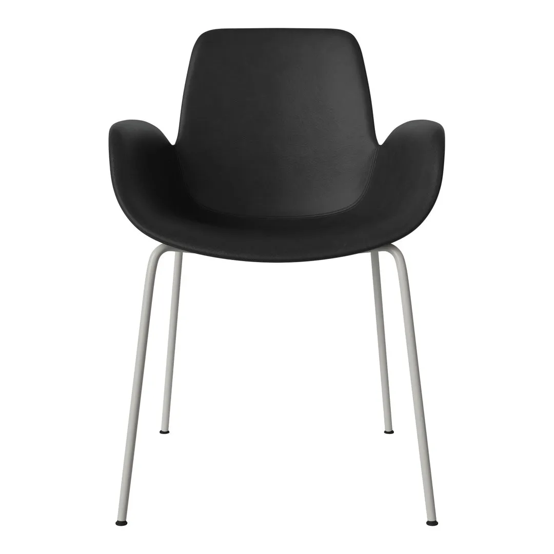 Seed Dining Armchair - Upholstered - Steel Base, Grey Lacquered