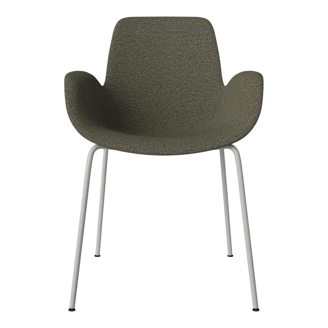 Seed Dining Armchair - Upholstered - Steel Base, Grey Lacquered