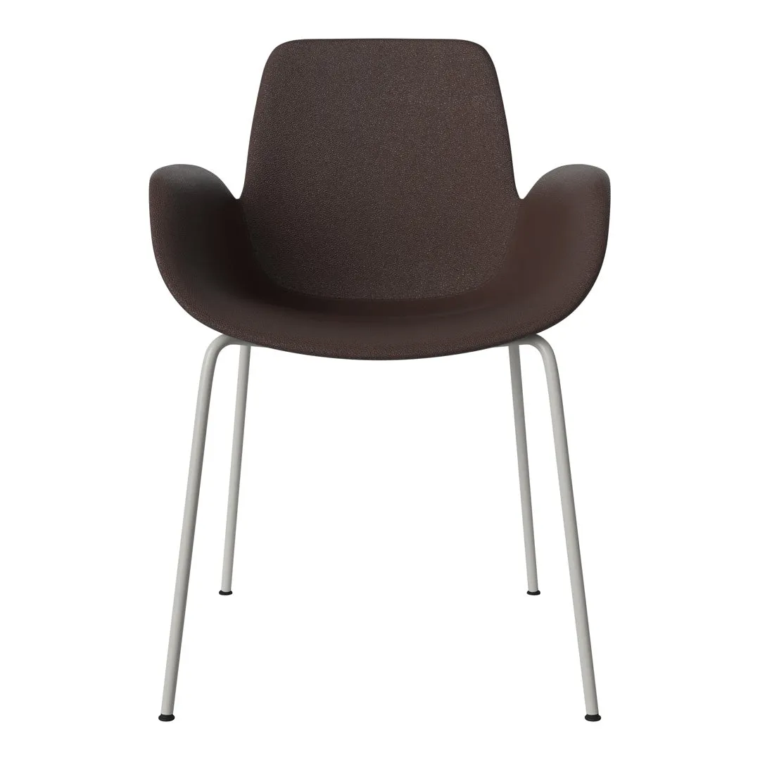 Seed Dining Armchair - Upholstered - Steel Base, Grey Lacquered