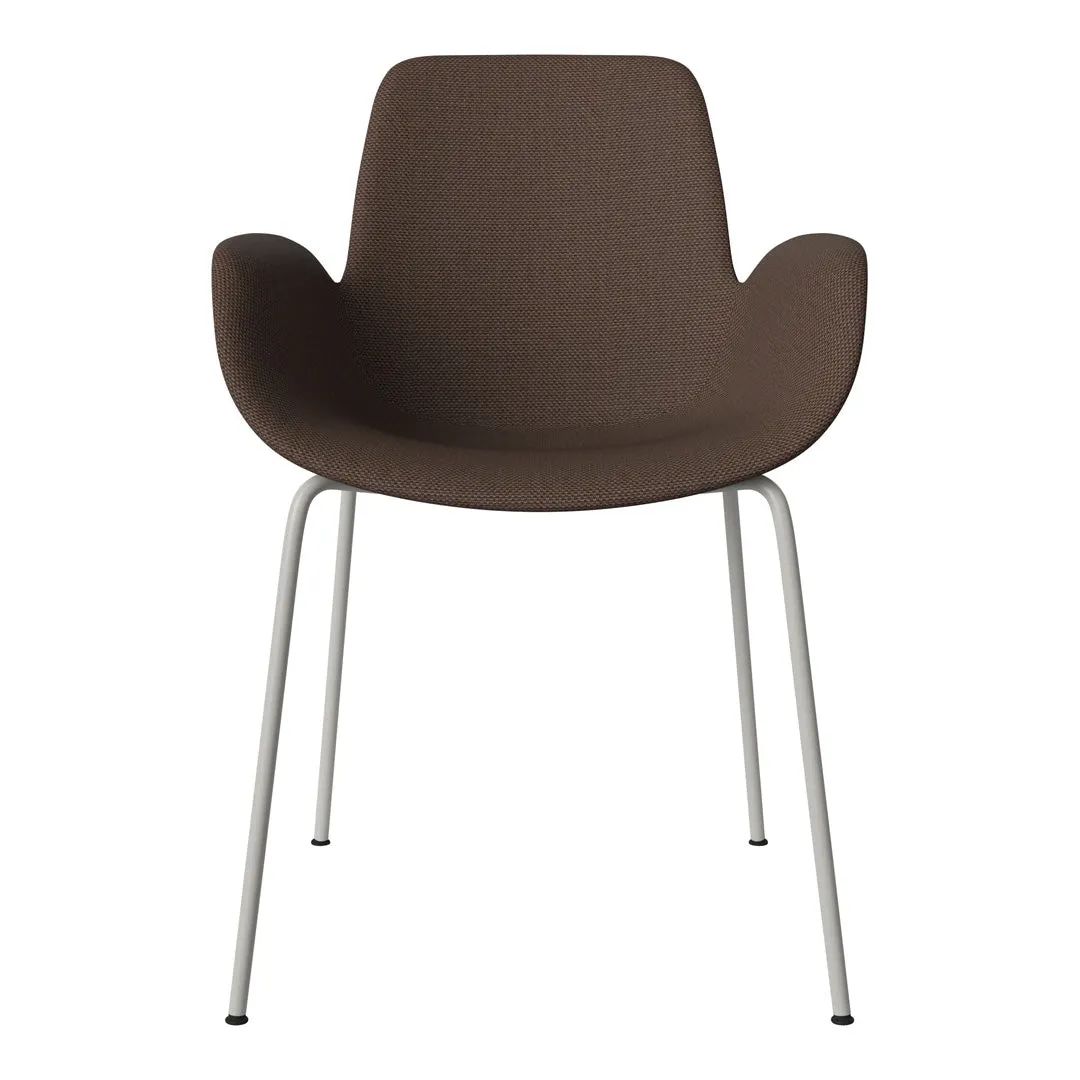 Seed Dining Armchair - Upholstered - Steel Base, Grey Lacquered