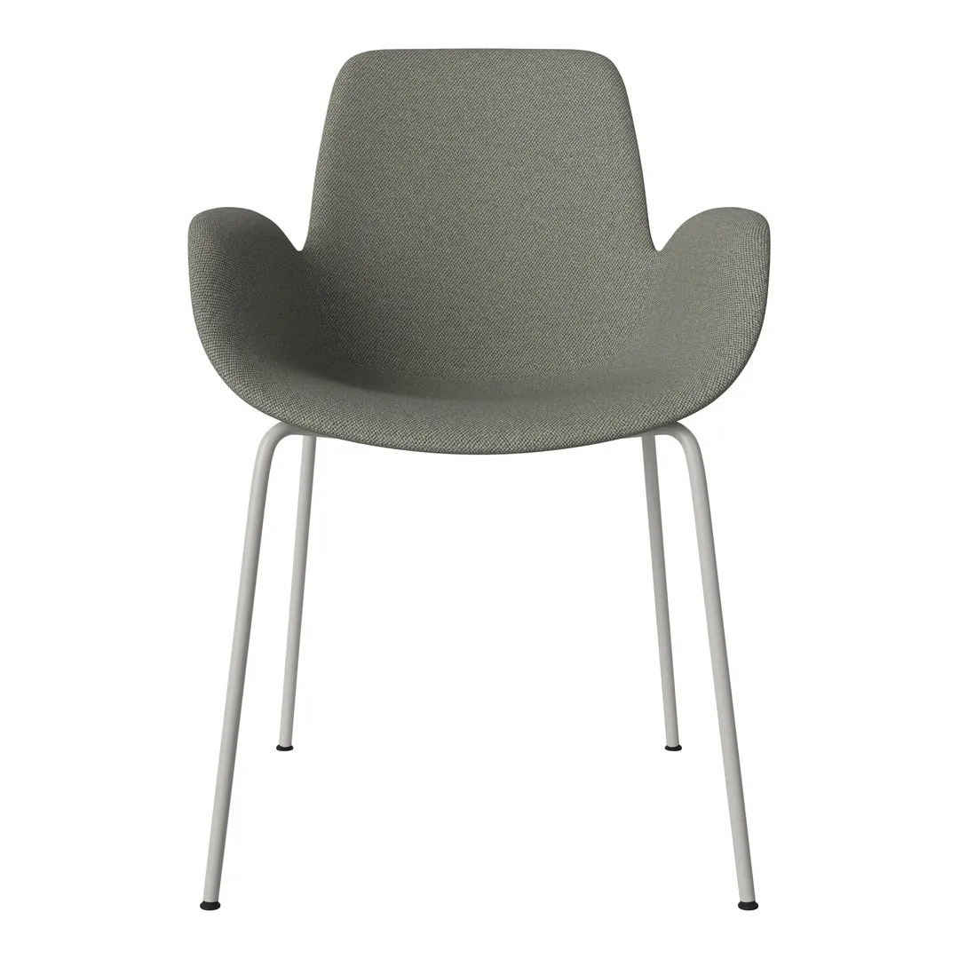 Seed Dining Armchair - Upholstered - Steel Base, Grey Lacquered