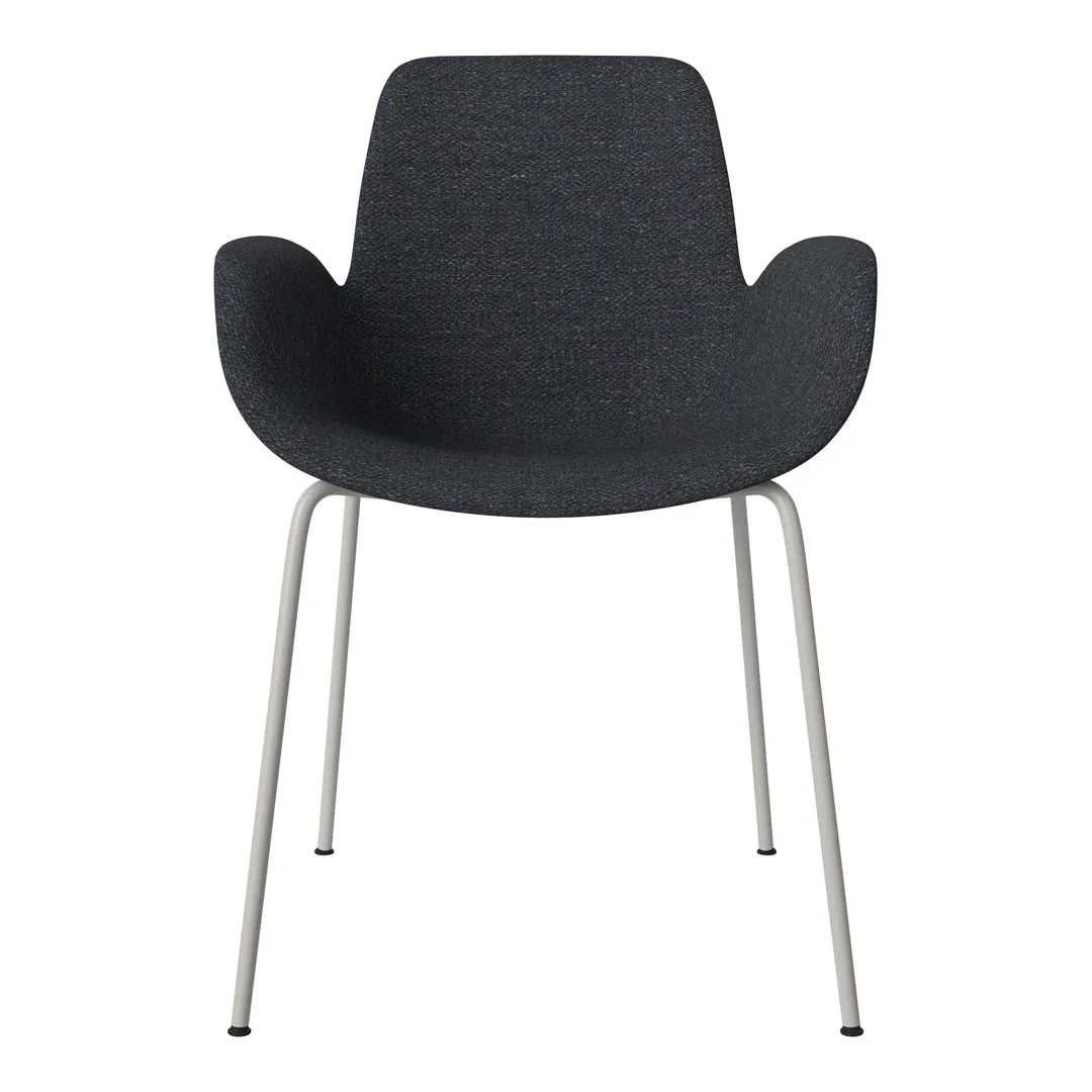 Seed Dining Armchair - Upholstered - Steel Base, Grey Lacquered