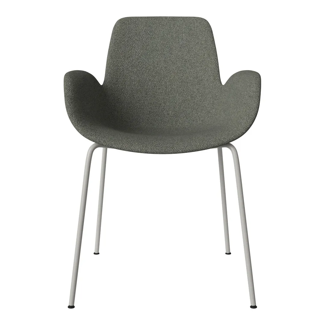 Seed Dining Armchair - Upholstered - Steel Base, Grey Lacquered