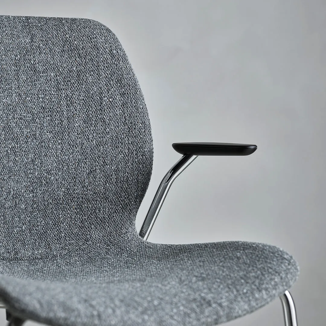 Seed Dining Chair w/ Open Arms - Upholstered -  Chrome Base