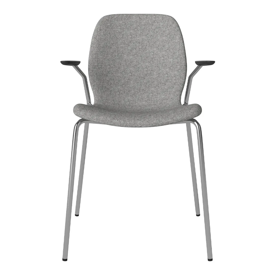 Seed Dining Chair w/ Open Arms - Upholstered -  Chrome Base