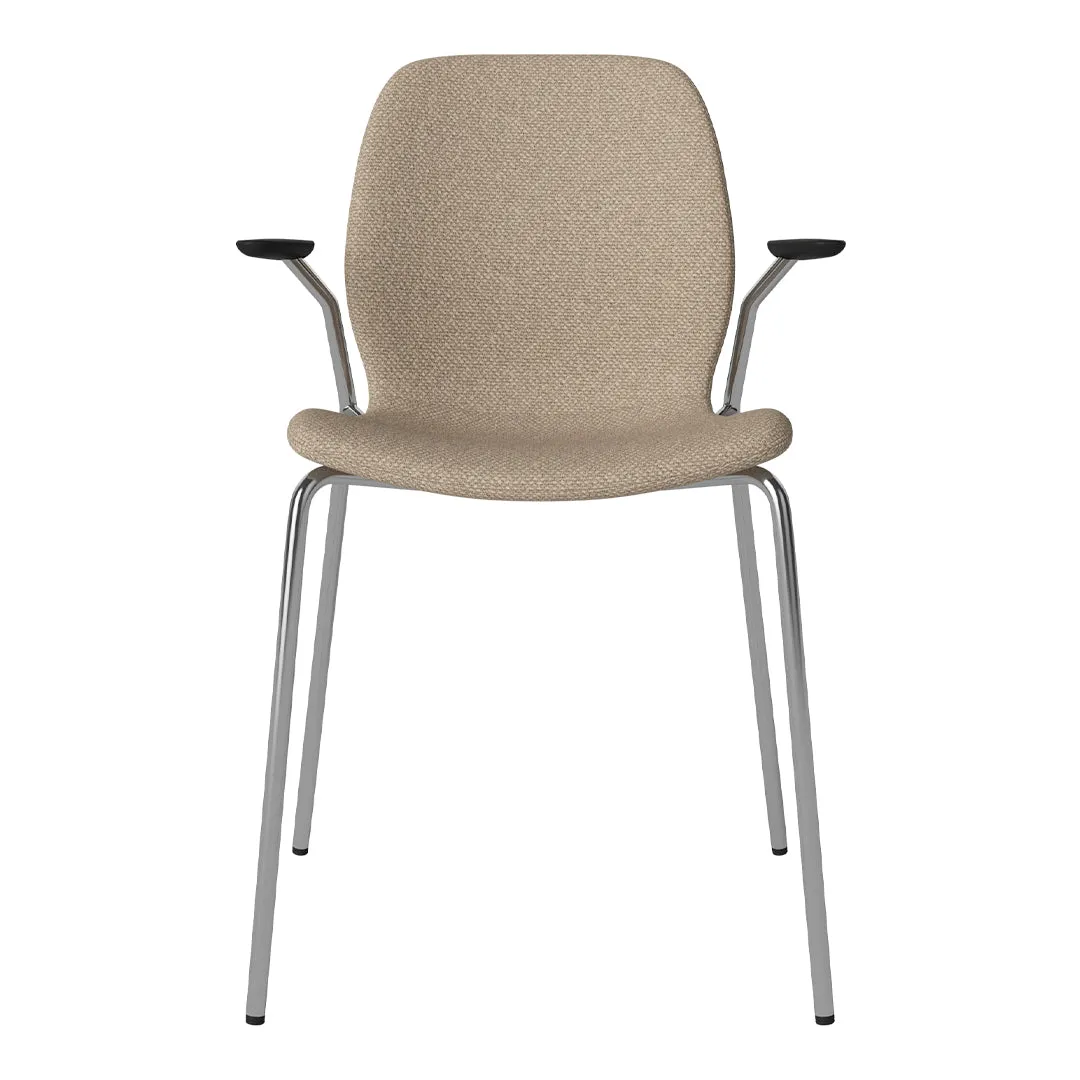 Seed Dining Chair w/ Open Arms - Upholstered -  Chrome Base