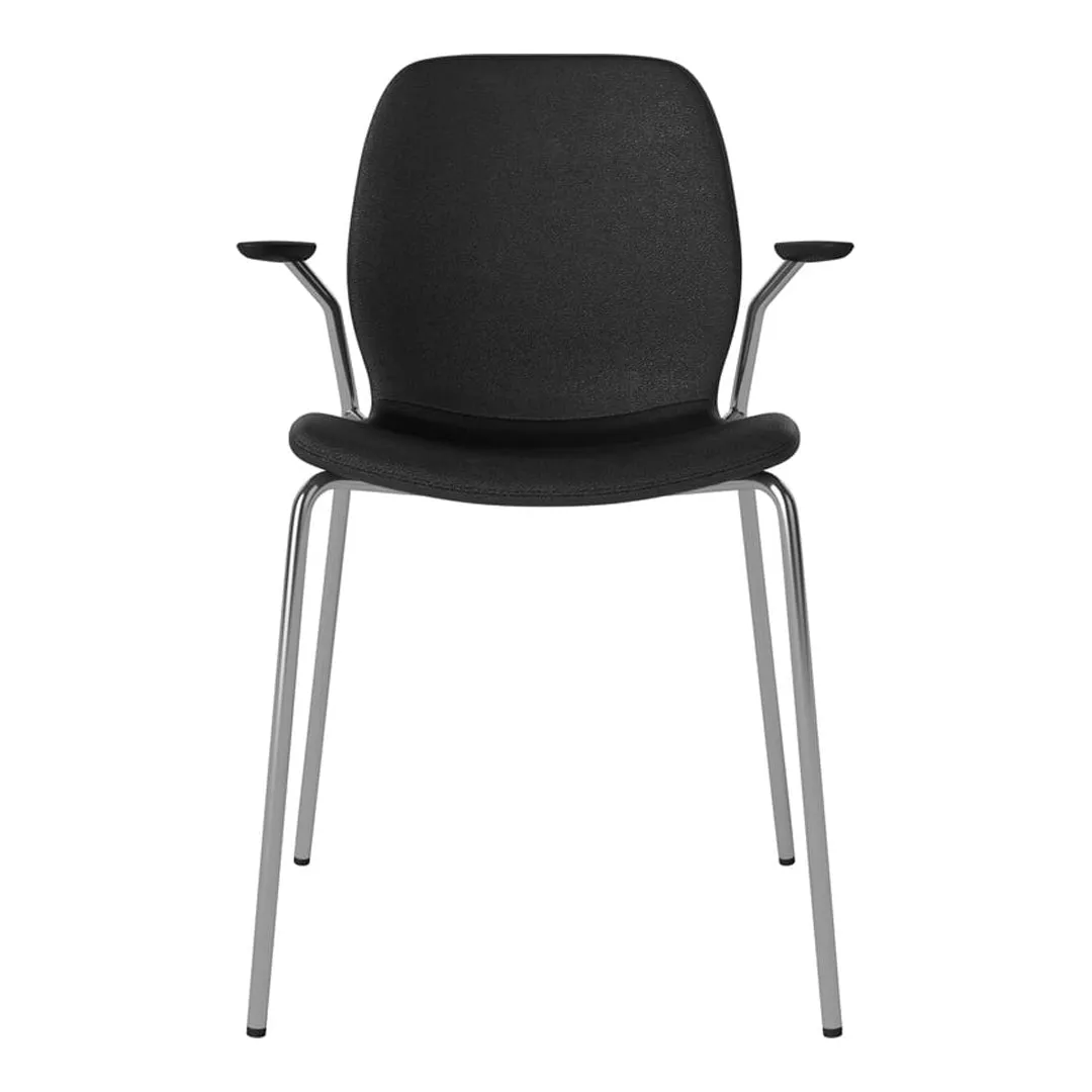 Seed Dining Chair w/ Open Arms - Upholstered -  Chrome Base