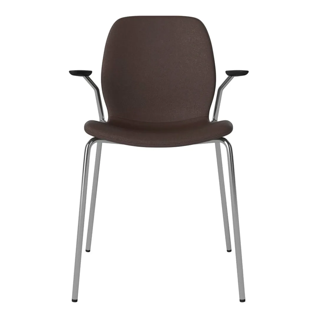 Seed Dining Chair w/ Open Arms - Upholstered -  Chrome Base